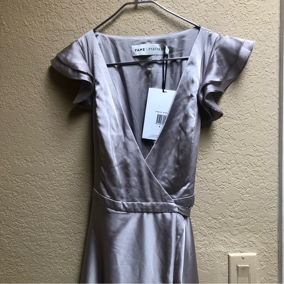 Fame & Partners 100% Silk Kira Grey Dress in Sz. 4 - Picture 3 of 10